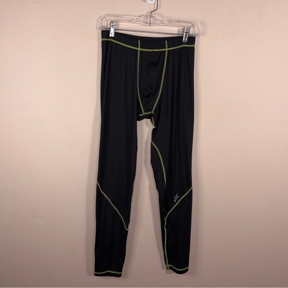 Medium Watsons Black Green Mens Athletic Leggings Outdoor  Stretch Activewear - Picture 5 of 11